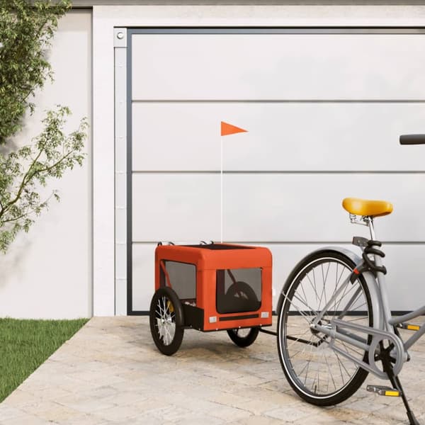 Cykelvagn för djur orange och svart oxfordtyg och järn