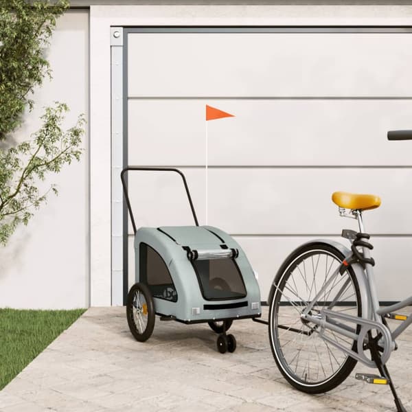 Cykelvagn för djur grå oxfordtyg och järn