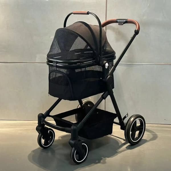 Koira-vaunu, enimmäiskuormitus 22 kg, verkkoikkunat, mukiteline,musta