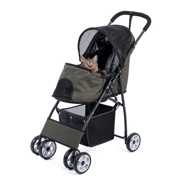 Lemmikkivaunu pienille koirille, hengittävä muotoilu, suuri säilytyskori, 18 kg kantavuus,Vihreä, L