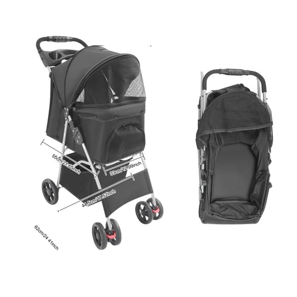Hundvagn, designad för små till medelstora hundar, 15 kg lastkapacitet, modern stil,svart