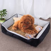 Dog Bone Pattern Big Soft Warm Kennel Pet Dog Cat Mat Blanket, with Rattan Mat & Blanket Size: S, 60×45×15cm (Black Grey)