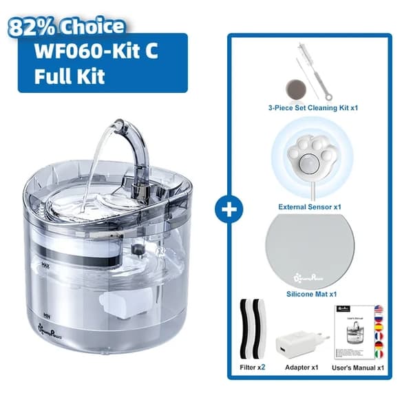 Kissan vesilähde, automaattinen annostelija, läpinäkyvä suodatin, Kit C-Full Kit, Mukana sovitin, 2L