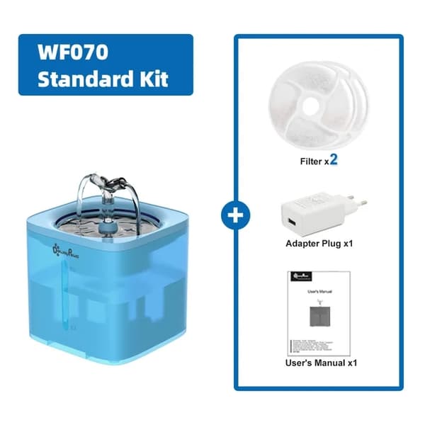 Kattvattenfontän, Automatisk dispenser, Filtrerat vatten, Blå-Kit A, Levereras med Adapter, 2L
