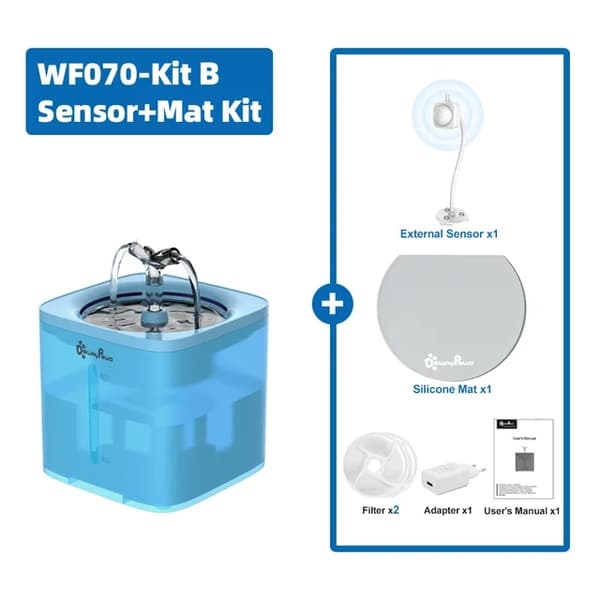 Kattvattenfontän, Automatisk dispenser, Filtrerat vatten, Blå-Kit A, Levereras med Adapter, 2L