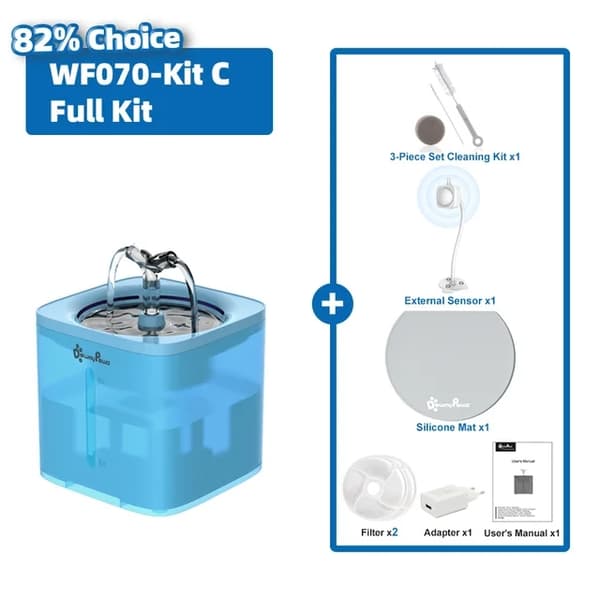Kattvattenfontän, Automatisk dispenser, Filtrerat vatten, Blå-Kit A, Levereras med Adapter, 2L