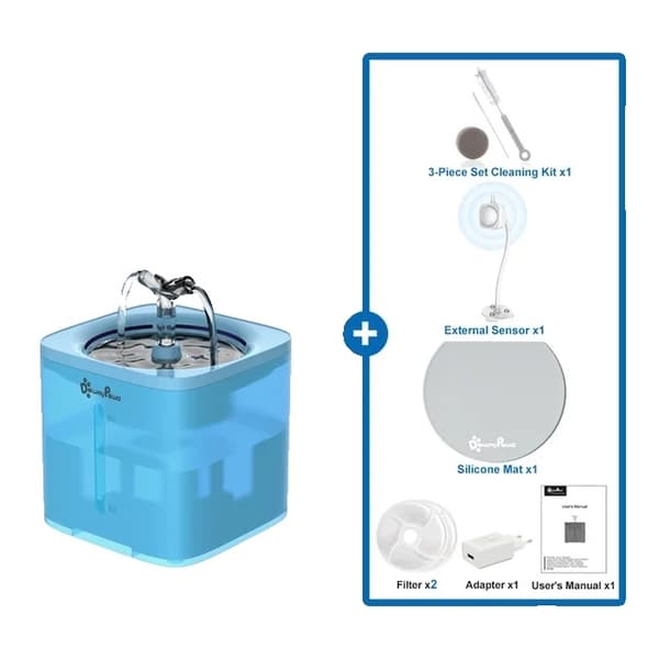 Kattvattenfontän, Automatisk dispenser, Filtrerat vatten, Blå-Kit A, Levereras med Adapter, 2L