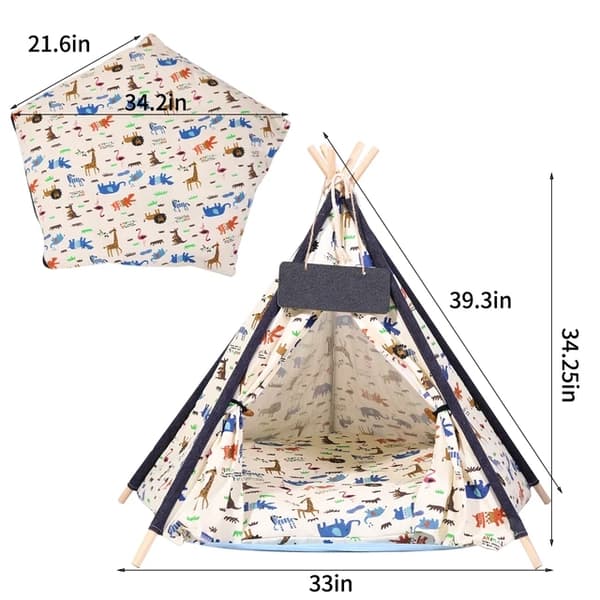 Lemmikki Teepee-teltta, pestävä kangasverho, tyynytyyny nukkumispeti, L