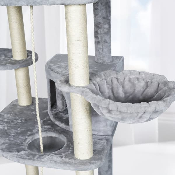 Kattträd, hög torn-design, naturlig sisal-klöspelare, Ljusgrå