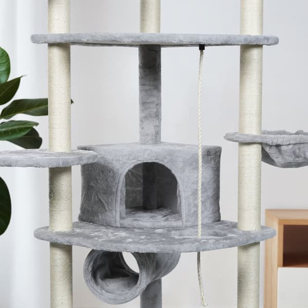 Kattträd, hög torn-design, naturlig sisal-klöspelare, Ljusgrå
