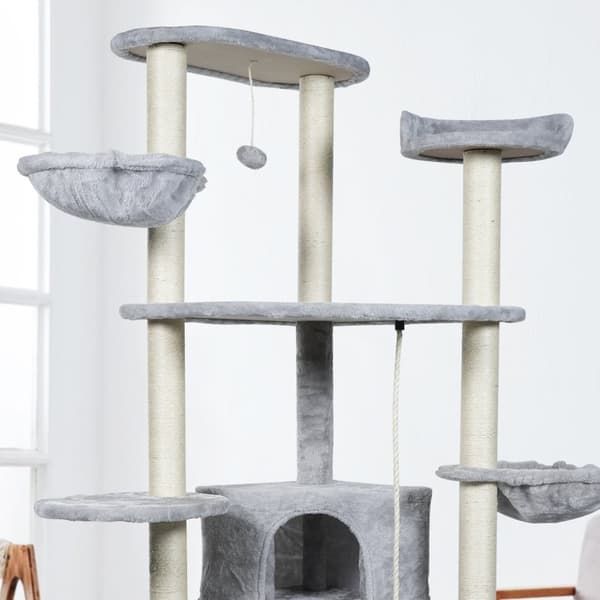 Kattträd, hög torn-design, naturlig sisal-klöspelare, Ljusgrå