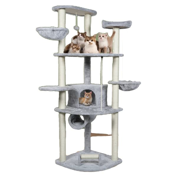Kattträd, hög torn-design, naturlig sisal-klöspelare, Ljusgrå