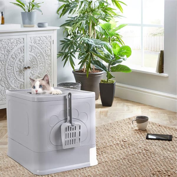 Kattekattetoilet, fuldt lukket design, foldbar og nem at rengøre., GRÅ