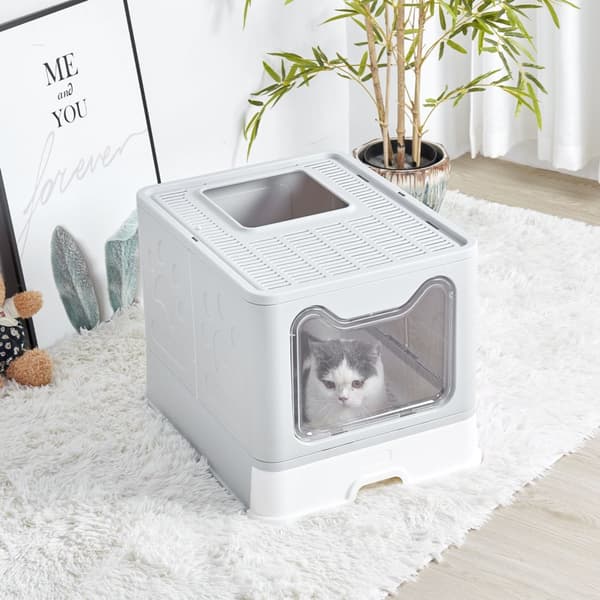 Kattlåda, XXL-storlek, hopfällbar design, GRÅ