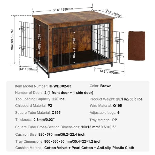 Hundbur Slutbord, Kraftig Konstruktion, Mångsidig Design, 41x236x362 tum