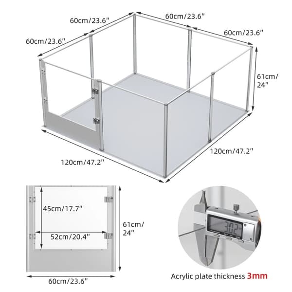 Akryl Hundegård, Designet med Høj Gennemsigtighed, Holdbar Aluminiumsramme,120x120x61cm (M) = 120x120x61cm (M)