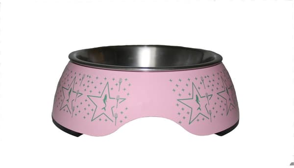 Hund Skål Rostfri Rosa med mönster - 250 ml - 2-Pack, Hundskål
