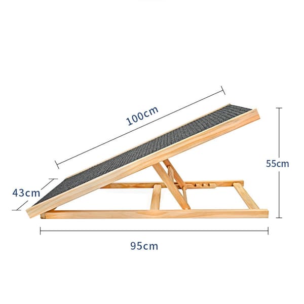 Justerbar hunderampe i træ med skridsikker overflade, 100x43 cm
