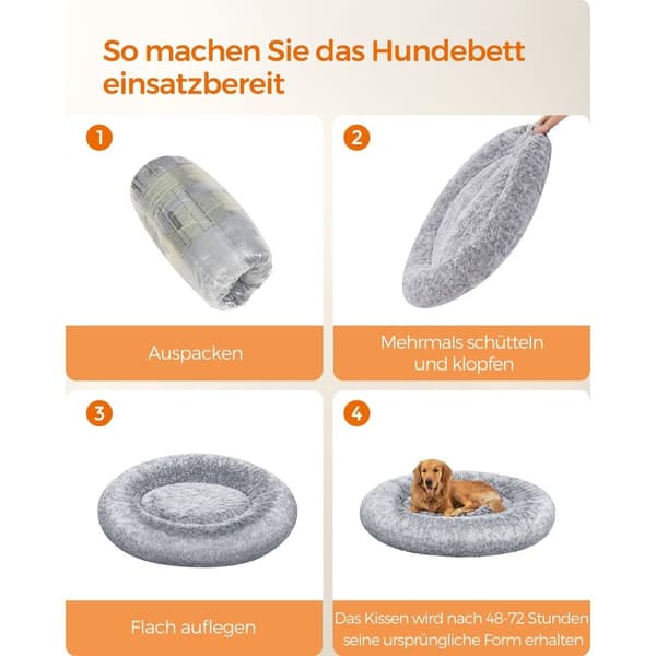 Hundkorg - fluffig hundbädd - Ø 120 cm - extra bra - ljusgrå