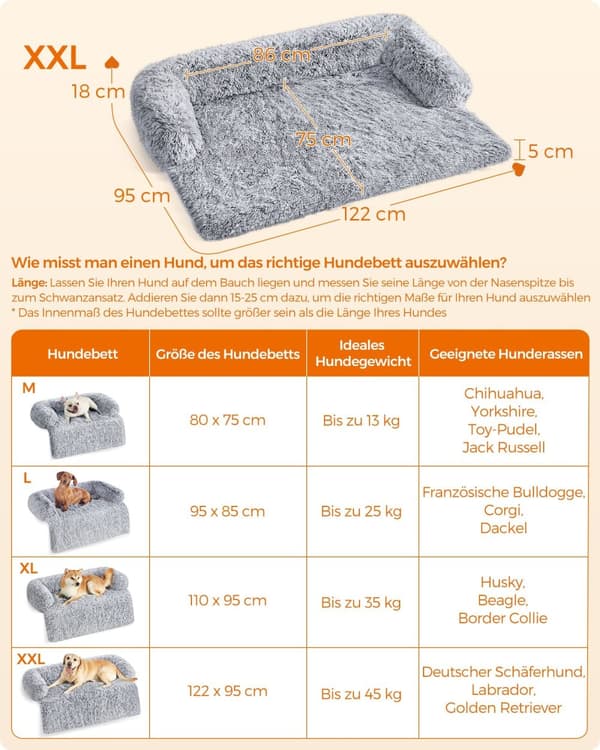 Dogkurv - plys - 122 x 95 x 18 cm - Størrelse XXL