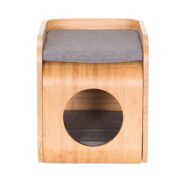 2-in-1 Bambu Kissanpesä ja Sivupöytä Pestävällä Tyynyllä