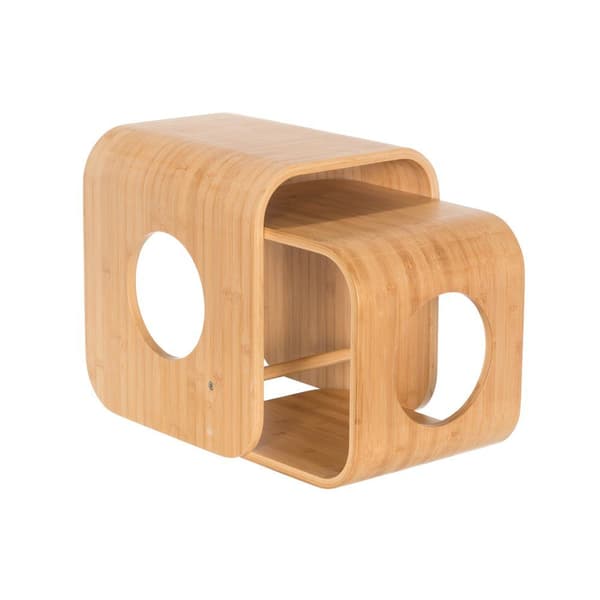 2-in-1 Bambu Kissanpesä ja Sivupöytä Pestävällä Tyynyllä