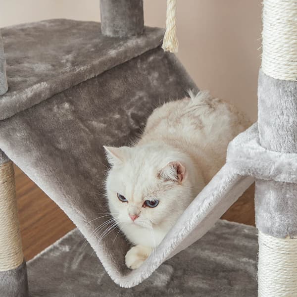 Tukeva ja korkea raapimispuu kissoille – 206 cm, 5 tasoa, sisal, harmaa