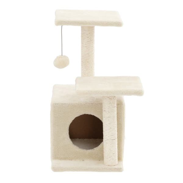 Kattkoja med platå, höjd 57 cm, tre nivåer, sisaldetaljer och leksak