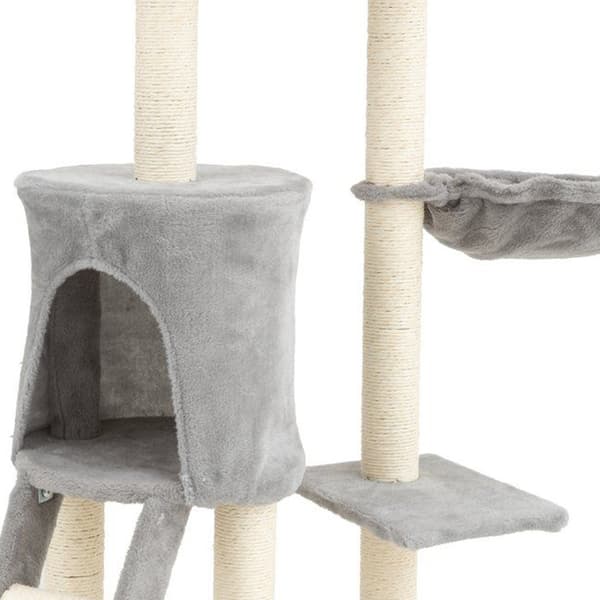 Klösträd med koja, höjd 135 cm, sex nivåer, musleksaker och sisal