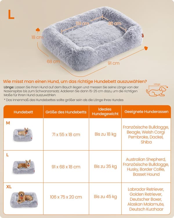 Hondenmand 91 x 68 x 18 cm met opstaande randen en afneembare hoes