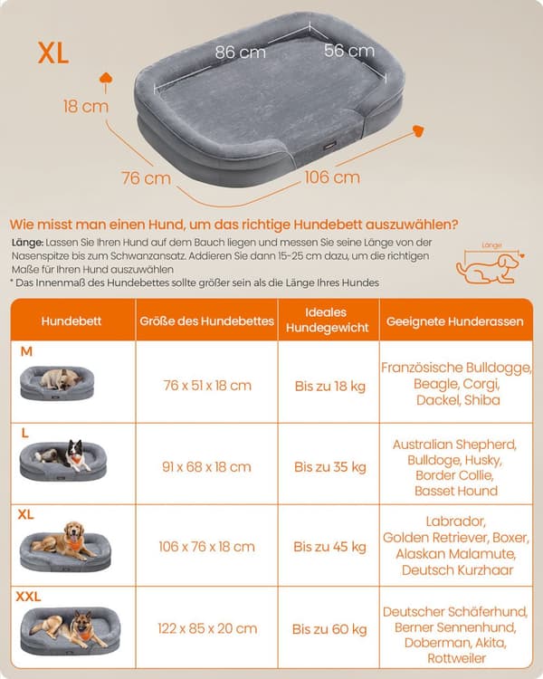 Hondenbed – Opstaande Randen – 106 x 76 x 18 cm – Lichtgrijs