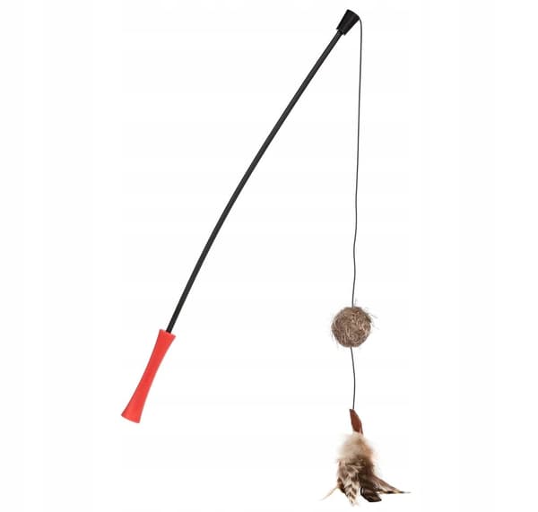Fiskespö för katt med ludd och fjädrar, robust och hållbar leksak, 62 cm