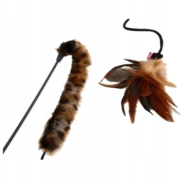 Kattfiskespö med päls och fjädrar Slitstark och robust leksak 62 cm