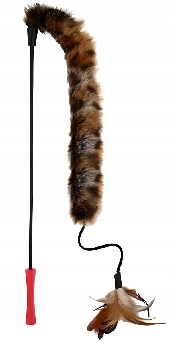 Kattfiskespö med päls och fjädrar Slitstark och robust leksak 62 cm
