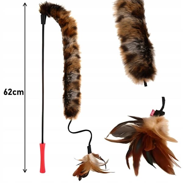 Kattfiskespö med päls och fjädrar Slitstark och robust leksak 62 cm