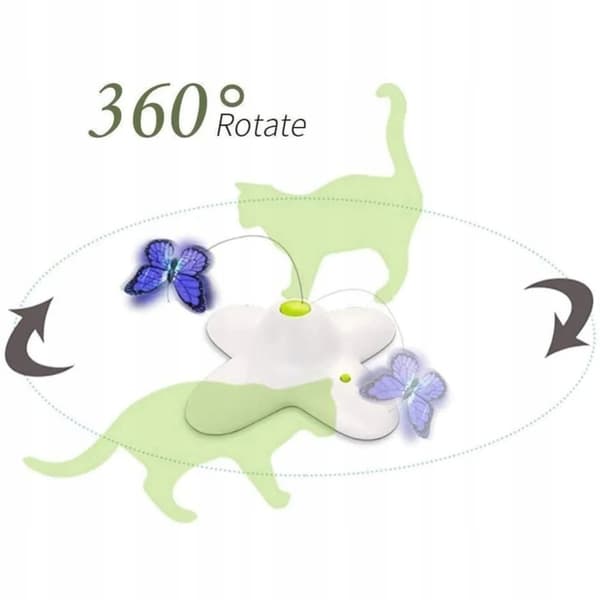 BUTTERFLY Interaktiv kattleksak 360 grader, 2 utbytbara fjärilar