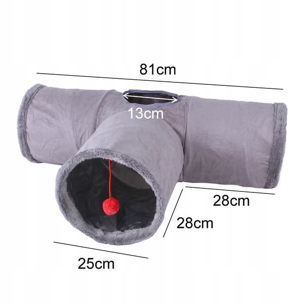 KAHIAVA KISSATUNNELI, 3 SISÄÄNKÄYNTIÄ JA TAITETTAVA PALLO, 81 CM, HARMAA