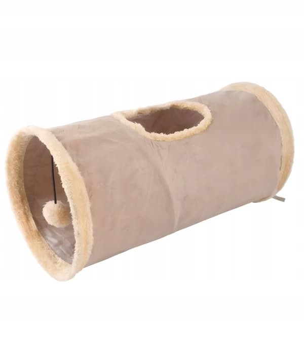 RUSTLING KISSATUNNELI PALLOLLA Taittuva kissanlelu Beige