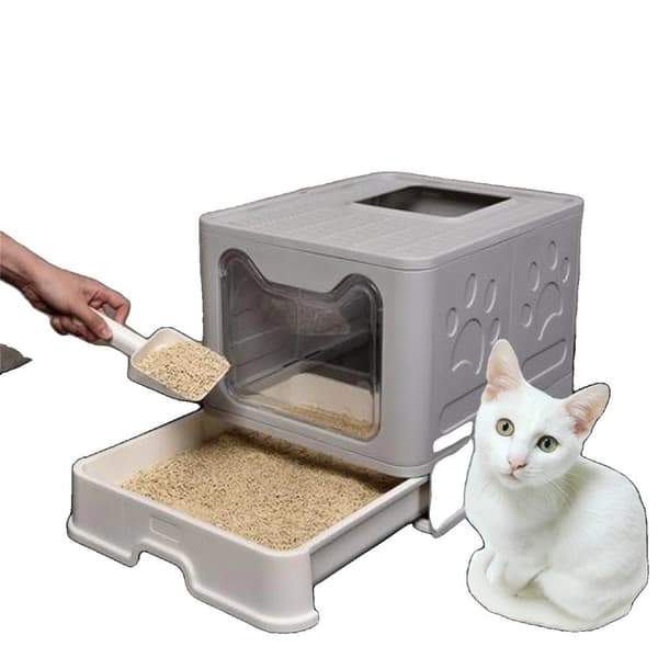 Kattlåda, XXL-storlek, hopfällbar design, GRÅ