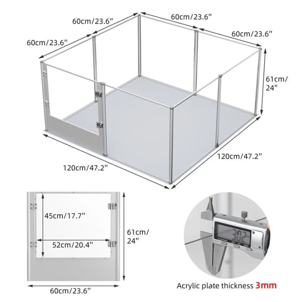 Akryl Hundegård, Designet med Høj Gennemsigtighed, Holdbar Aluminiumsramme,120x120x61cm (M) = 120x120x61cm (M)
