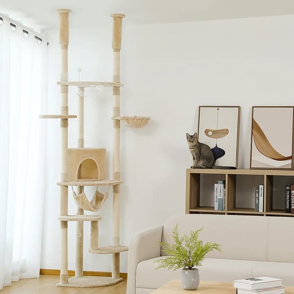 Justerbar højde Kat Træ, Multi-Niveau, Holdbart Træ,Ekstra stor, AMT0119BG-HWAMT0119BG-HW