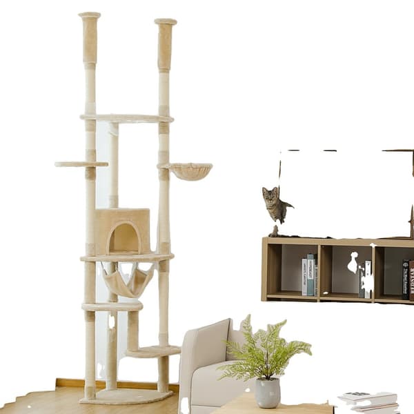 Justerbar højde Kat Træ, Multi-Niveau, Holdbart Træ,Ekstra stor, AMT0119BG-HWAMT0119BG-HW