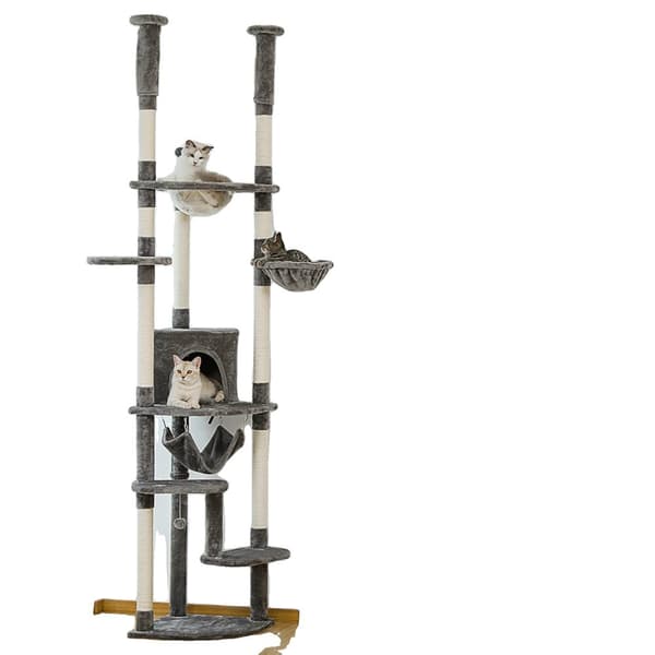 Justerbar Kattträd med flera nivåer, Hållbart Trä,AMT0119GY-HWAMT0119GY-HW, XL
