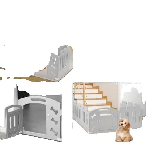 Puppy Legeindhegning, Miljøvenlig Plastik, Tilpasseligt Paneldesign,Grå og hvid, XL 155x78x60cm