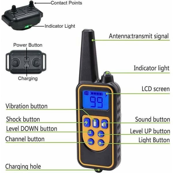 Dressagehalsband för hundar med 99 vibrationslägen, elektrisk stöt och ljud, uppladdningsbar och vattentät IP67 med