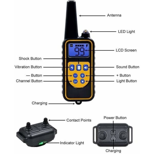 Collier för Dressyr av Hundar Uppladdningsbar IP67 Räckvidd 800m 99 Nivåer Vibration Stöt Elektrisk Ljud YYV