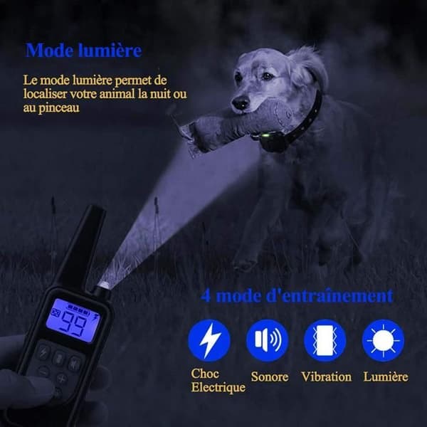 Laddningsbart Dressyrhalsband för Hundar IP67 Vattentåligt med en Räckvidd på 800m och 99 Nivåer av Vibrations- och Stötläge A290