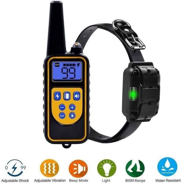 Laddningsbar hundträningshalsband med IP67 vattentålig, räckvidd på 800m, 99 vibrationslägen, stötfunktion, ANTI-BARK-halsband