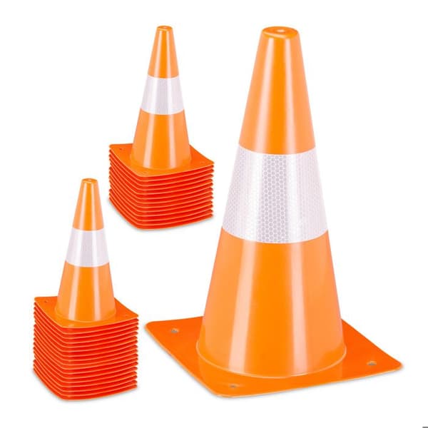 Relaxdays Arbetskoner, paket om 32, fotboll, hunddressyr, arbetsplottar 30 cm, trafik, reflektorer, orange.