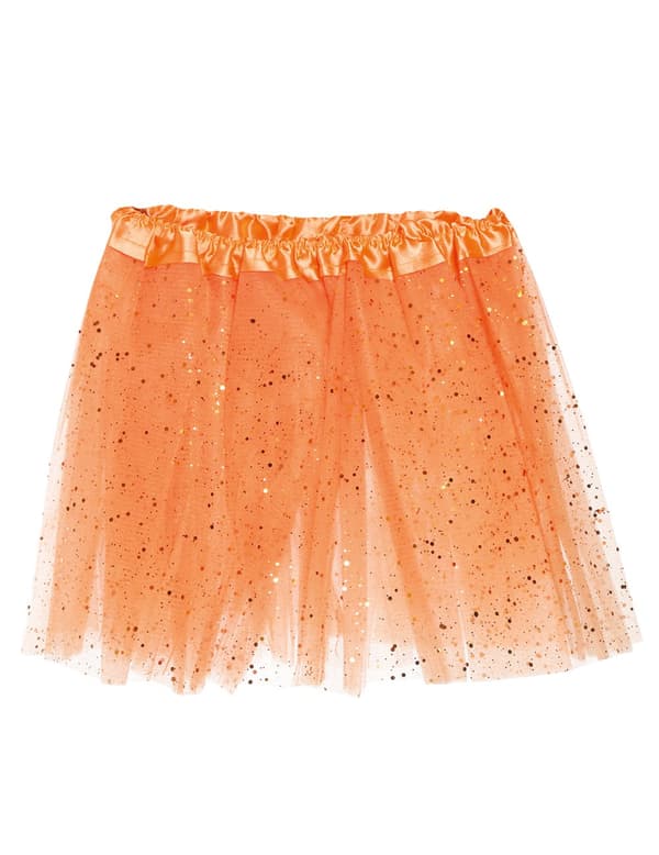 Orange tyllkjol med glitter för barn - Halloweentillbehör.Size-One size